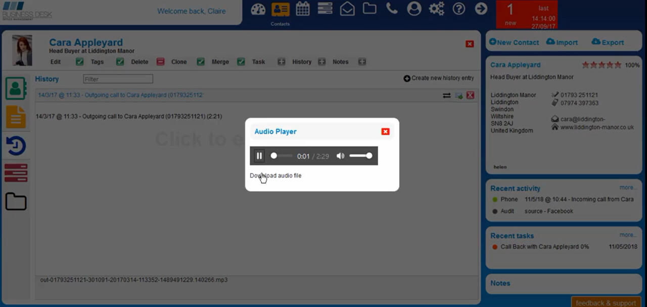 CALL RECORDING ON / OFF
